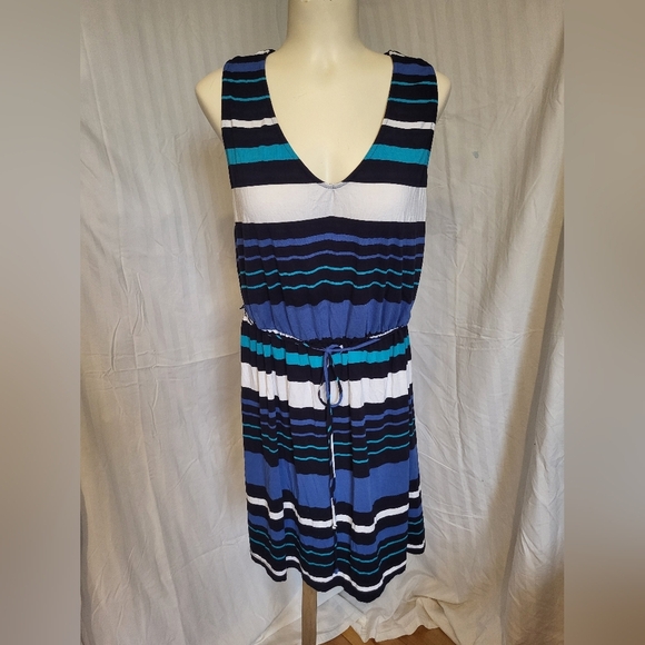 Merona Dresses & Skirts - Merona Navy and White Striped Midi Dress, Size XXL